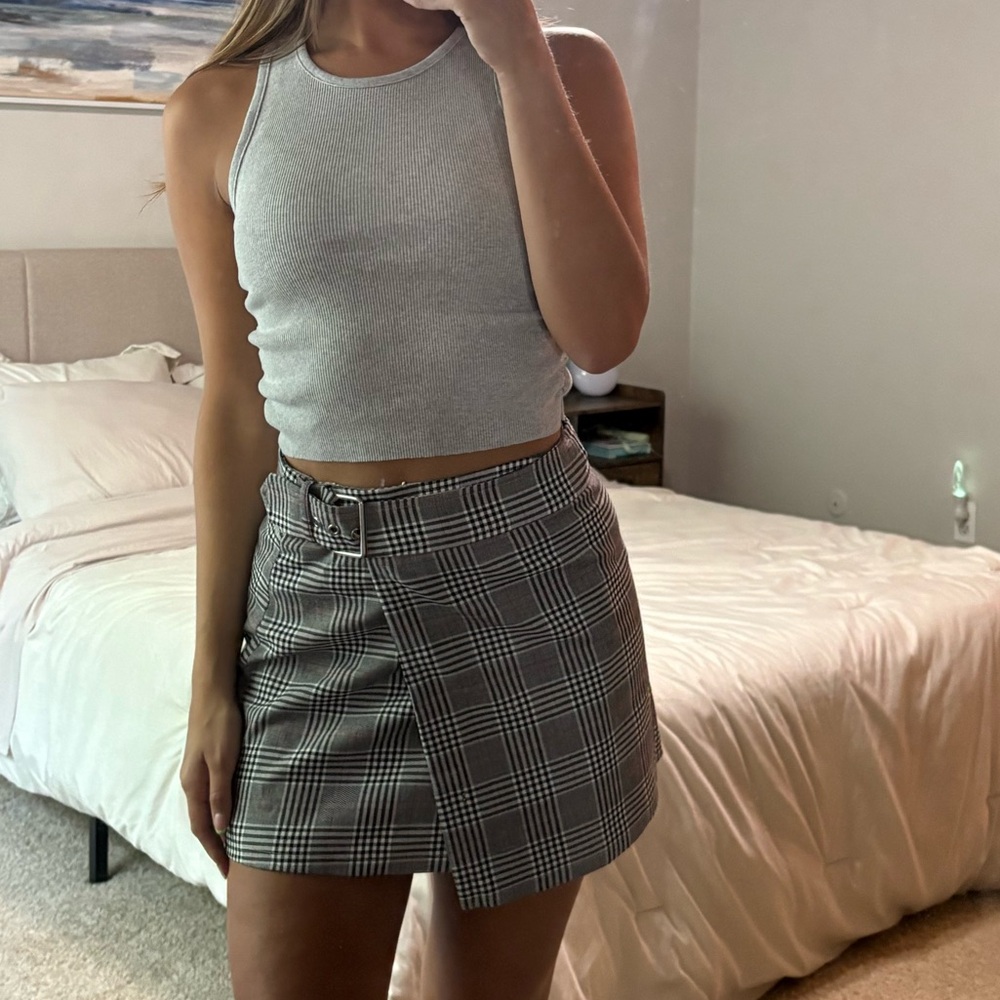 Plaid Mini Skirt - Black and White
